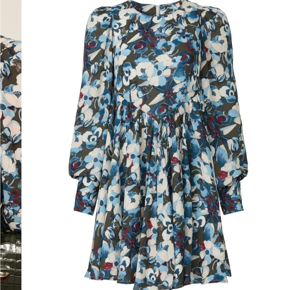 Peter Som Blue and White A-line Dress with Bishop Sleeves - Picture 5 of 8